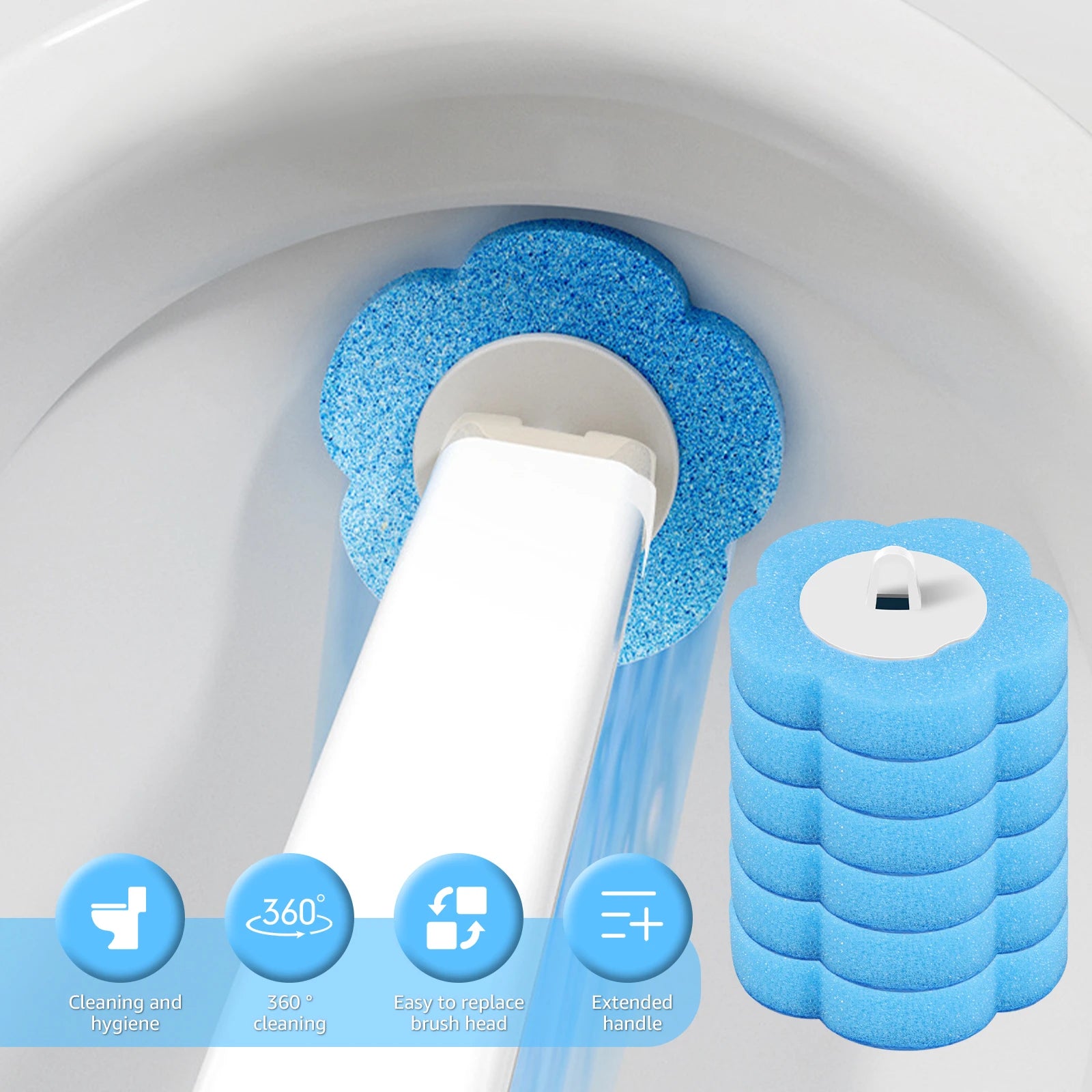 Disposable Toilet Bowl Cleaning Wand Kit Practical Toilet Bowl Brush with Replaceable Brush Head Multi-role Bathroom Accessories