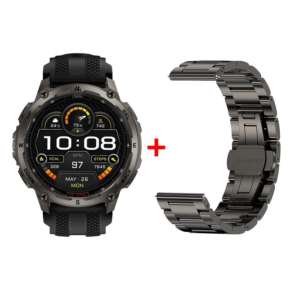 KOSPET Tank T4 Smart Watch for Men with 32GB Storage 6-Sat GPS Offline Maps 10ATM Waterproof Heart Rate Diving Skiing Hiking