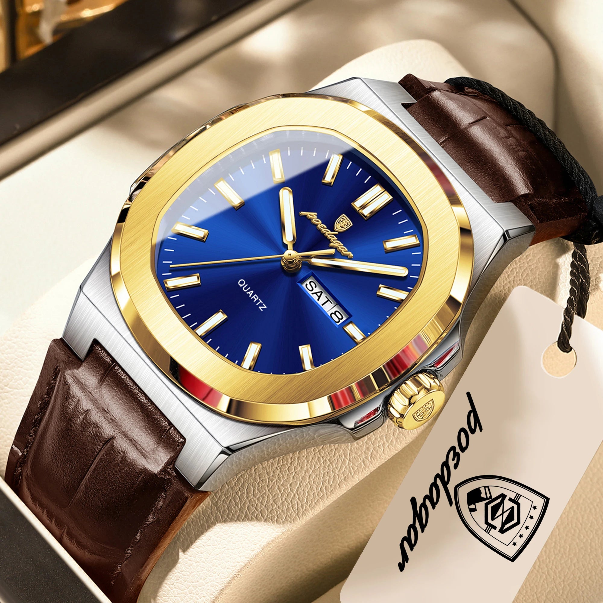 POEDAGAR Fashion Wristwatch For Boyfriend Luminous Waterproof Week Calendar Business Couple Watches Leather Luxury Men's Watches
