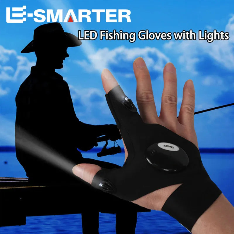 LED Half Finger Glove for Men Women Outdoor Waterproof Night Fishing Bait Cycling Running Flashlight Durable Fingerless Gloves