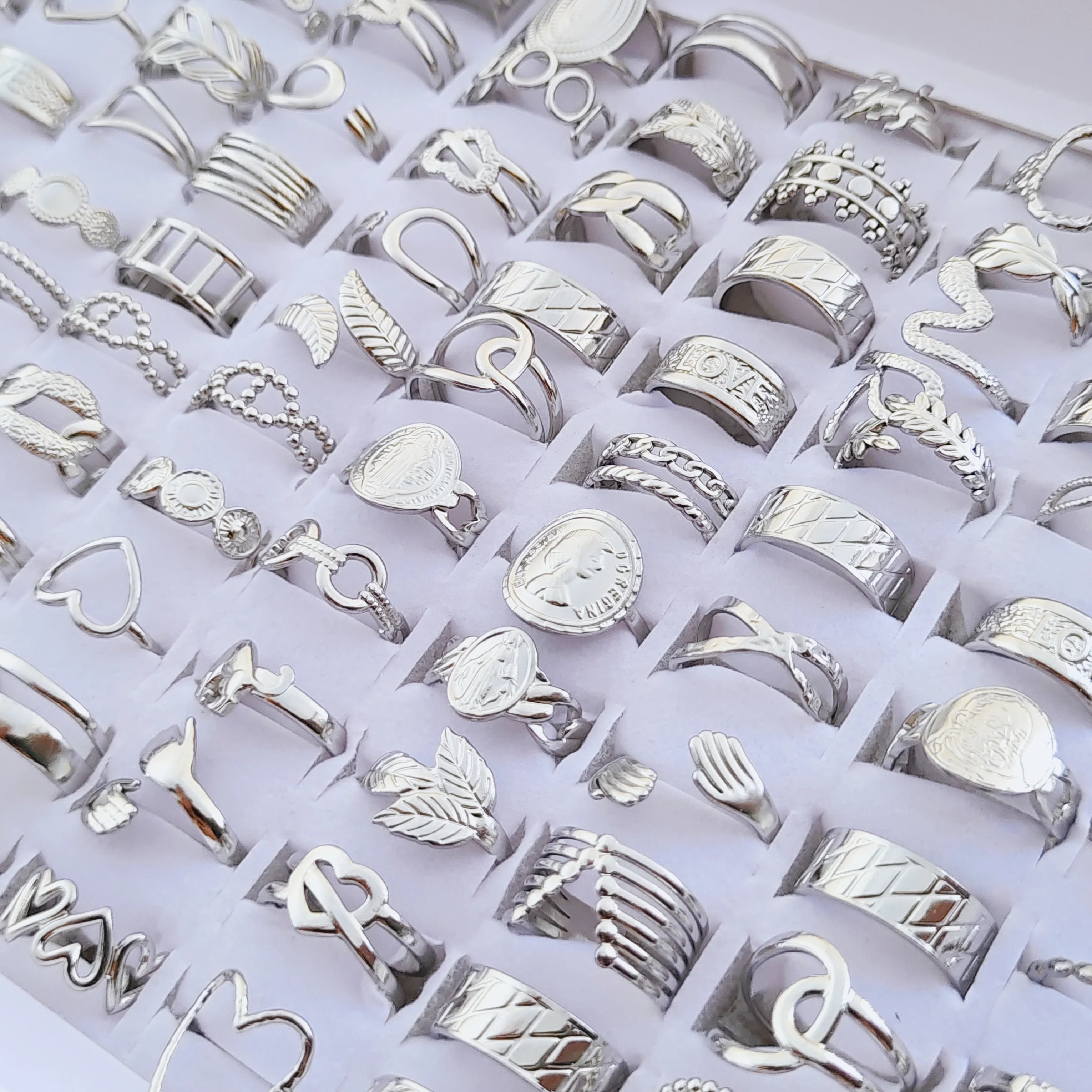 10pcs/lot Fashion Multi-style Mixed Stainless Steel Open End Rings Women Vintage Adjustable Jewelry Factory Wholesale