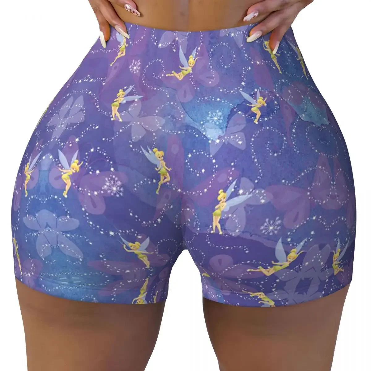 Custom Tinkerbell Green Gym Biker Running Shorts Women's Workout Yoga Shorts