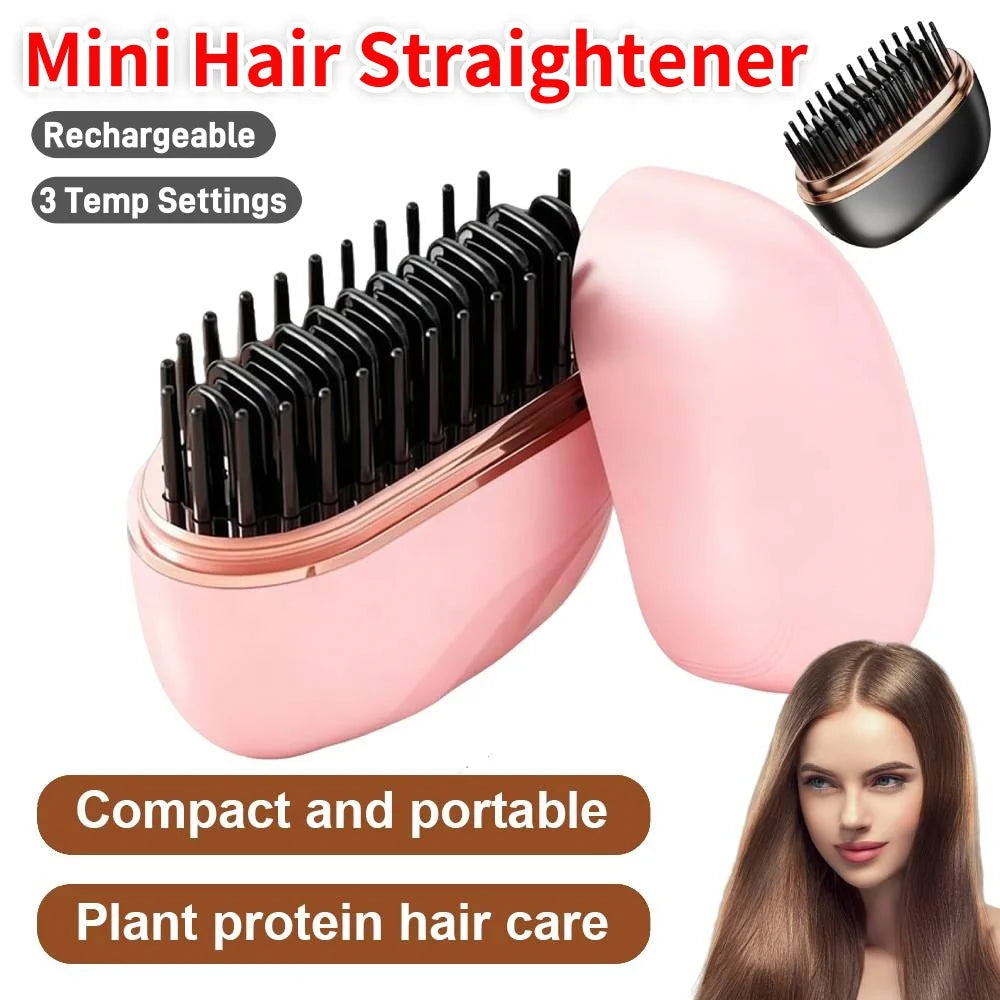 Electric Heating Straightener Portable Hair Straightener Brush Anti-Scald Shel Cordless Rechargeable Straightener For Women Men
